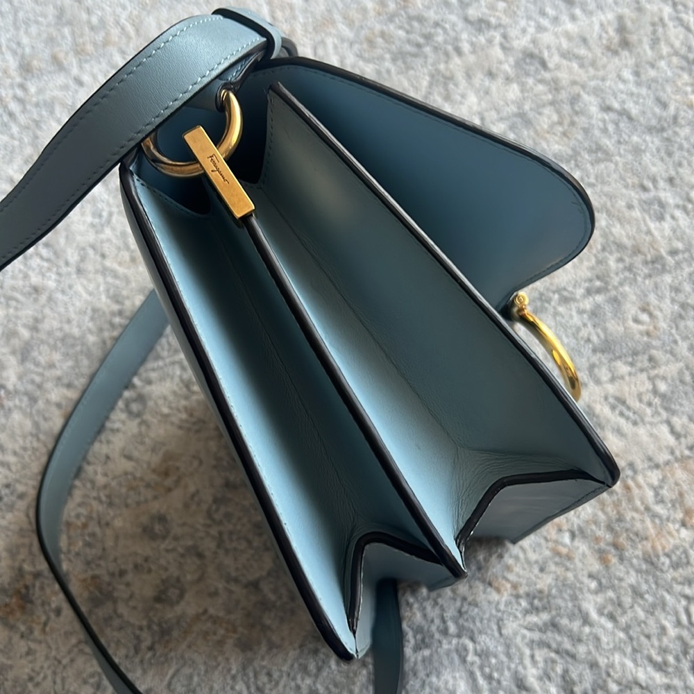 Salvatore Ferragamo Joanne Light Blue Leather Crossbody with Gold Hardware - Picture 7 of 14